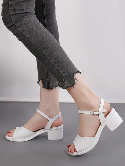 Stylish Summer Steps: Chunky Heel Sandals with Ankle Strap