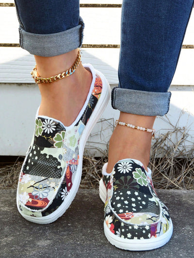 Floral Print Flat Slip-On Lazy Shoes: Comfortable & Stylish Outdoor Slippers