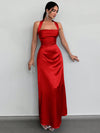 Elegant Backless Satin Maxi Dress with Halter Neck Design