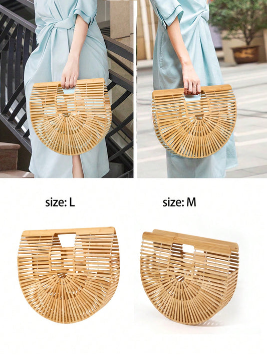 This Natural Weave Bamboo Beach Tote is the ideal summer carry-all for women with its durable bamboo construction. The natural weave adds a touch of rustic charm, while the spacious design allows you to carry all your beach essentials. Stay stylish and organized with this perfect beach accessory.