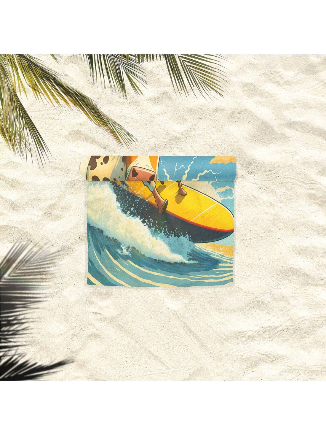 Experience the ultimate fun in the sun with our Cow Surfing Fun <a href="https://canaryhouze.com/collections/towels?sort_by=created-descending" target="_blank" rel="noopener">beach towel</a>! Made with high-quality microfiber material, this towel is soft, absorbent, and quick-drying. Its playful cartoon design is perfect for both men and women. Enjoy the beach or pool with this stylish and functional towel.