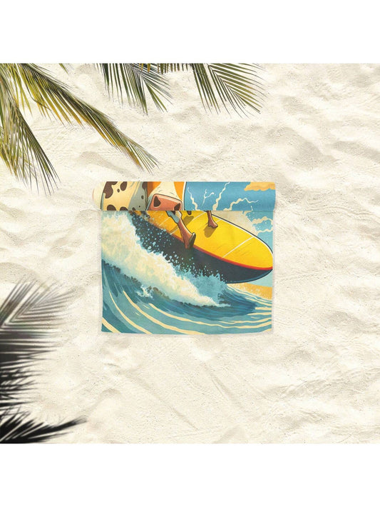 Cow Surfing Fun: Cartoon Style Microfiber Beach Towel for Men and Women