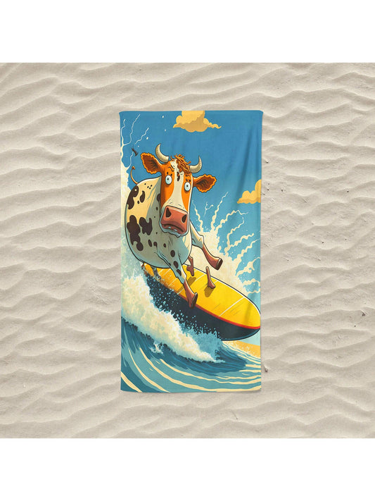 Experience the ultimate fun in the sun with our Cow Surfing Fun <a href="https://canaryhouze.com/collections/towels?sort_by=created-descending" target="_blank" rel="noopener">beach towel</a>! Made with high-quality microfiber material, this towel is soft, absorbent, and quick-drying. Its playful cartoon design is perfect for both men and women. Enjoy the beach or pool with this stylish and functional towel.