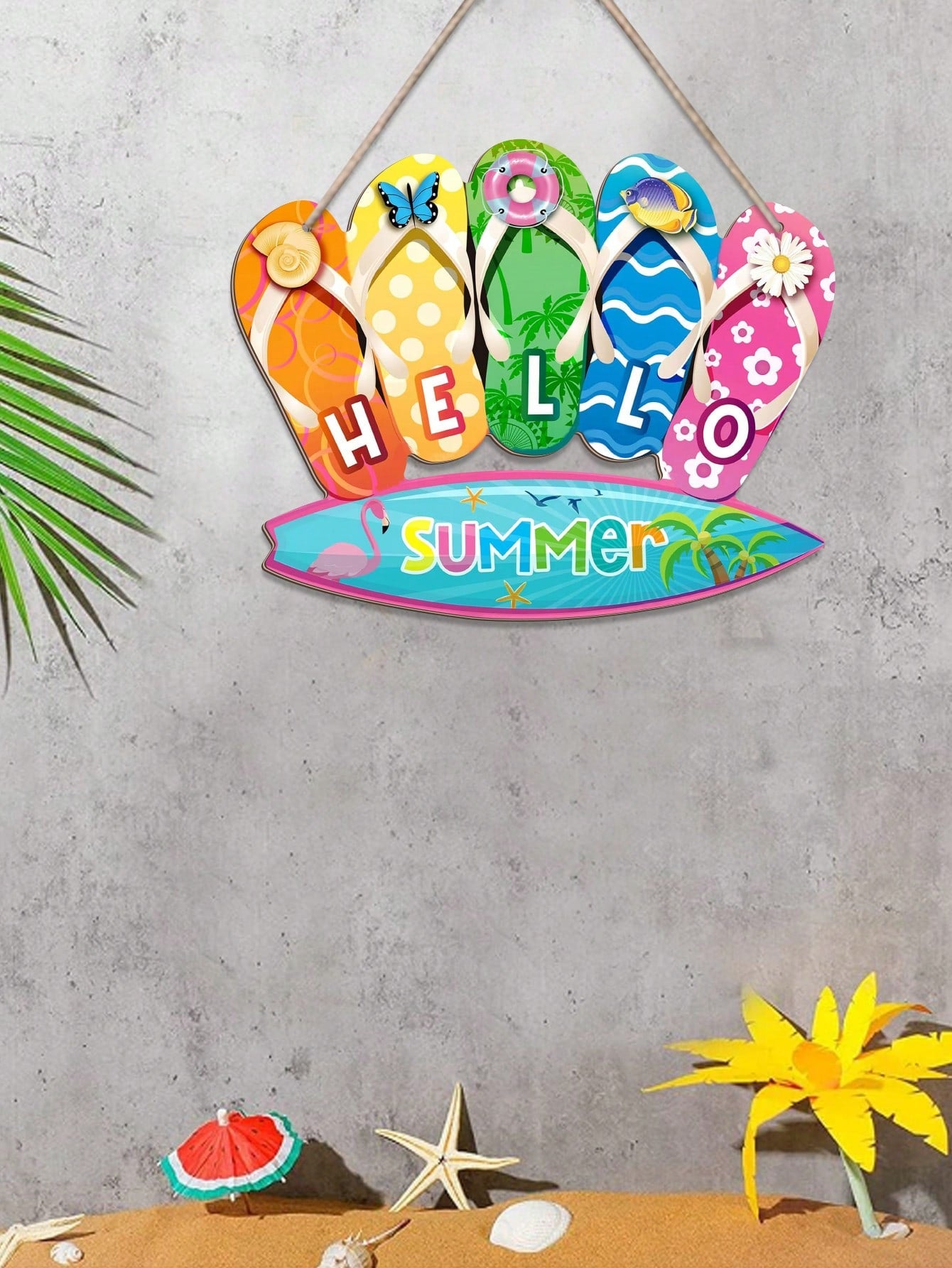 Introduce a touch of summer to your home decor with our stylish wooden door sign slippers. Crafted with precision, these slippers add a cozy vibe to any entrance. The perfect blend of style and functionality, they effortlessly elevate the look of your space. Bring in the season in style!