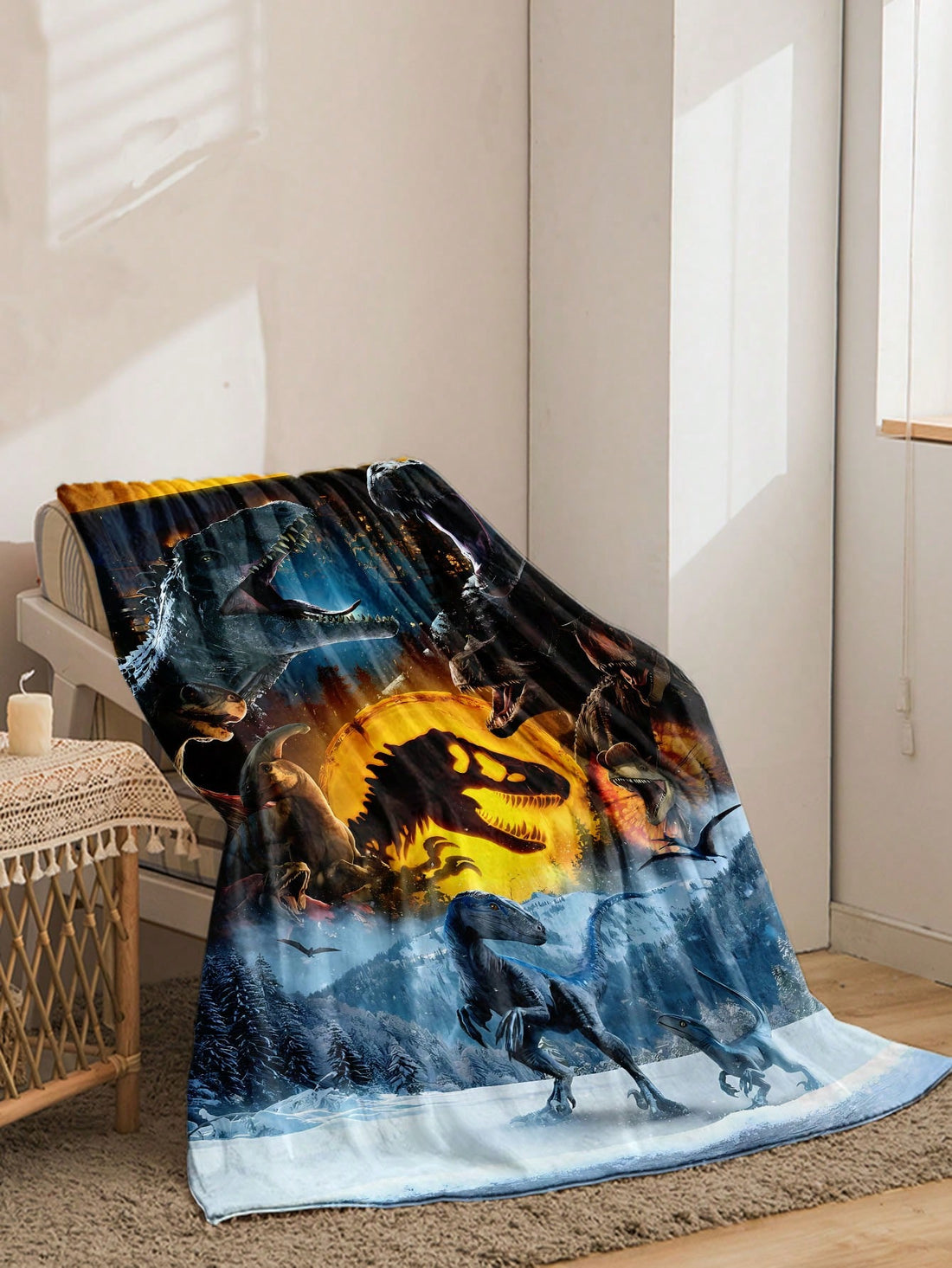 Snuggle up with the Dino-might Blanket - perfect for dinosaur lovers and adventurers alike! Made with cozy flannel, this blanket is perfect for keeping you warm during your next fossil hunting adventure. Bring out your inner paleontologist with this must-have home supply.