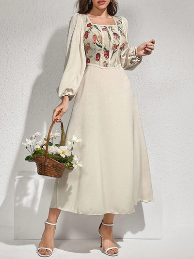 Chic and Stylish: Floral Printed Square Neck Puff Sleeve Bubble Hem Dress