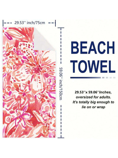 Red Flower Pattern: Oversized Beach Towel - Summer Essential for Kids, Men, Women, Girls, Boys - Highly Absorbent Microfiber Towel - Windproof, Sunscreen - Perfect for Travel, Camping, Holiday Gift