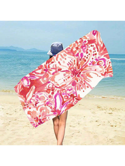 Red Flower Pattern: Oversized Beach Towel - Summer Essential for Kids, Men, Women, Girls, Boys - Highly Absorbent Microfiber Towel - Windproof, Sunscreen - Perfect for Travel, Camping, Holiday Gift