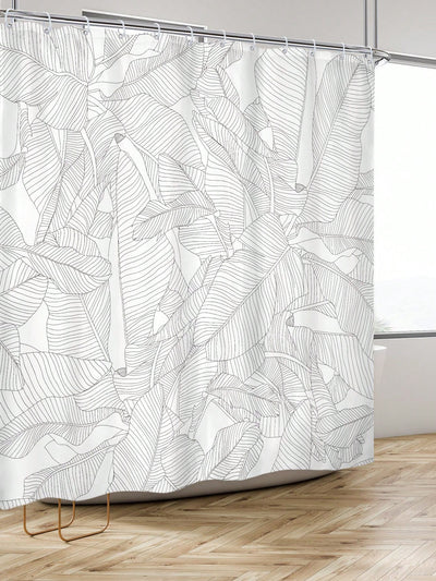 Simple Artistic Summer Palm Leaves Black and White Striped Shower Curtain Set