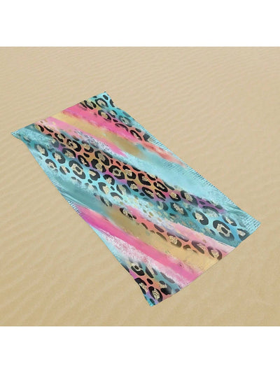 Colorful Microfiber Beach Towel: Rainbow Leopard Print for Sun Protection and Absorbency - Ideal for Outdoor Activities