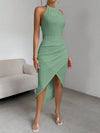 Chic Asymmetrical Halter Neck Backless Dress in Solid Color