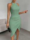 Chic Asymmetrical Halter Neck Backless Dress in Solid Color