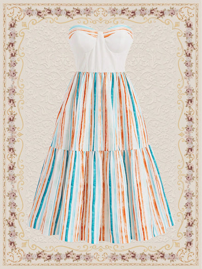 Island Escape: Vintage Striped Strapless Dress for Your Spring Vacation