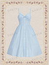 Vintage Vacation Chic: Blue Halter Neckline Umbrella Skirt Dress