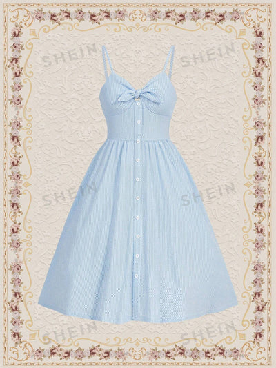 Vintage Vacation Chic: Blue Halter Neckline Umbrella Skirt Dress