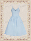 Vintage Vacation Chic: Blue Halter Neckline Umbrella Skirt Dress