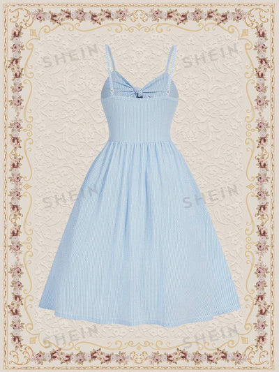 Vintage Vacation Chic: Blue Halter Neckline Umbrella Skirt Dress