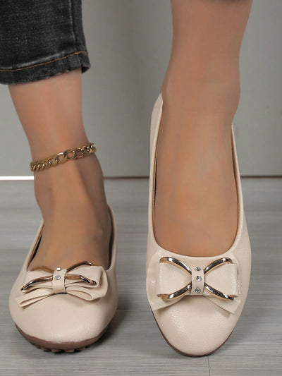 Big Size Beige Bow Knot Ballet Flats: All Day Comfort and Styl