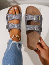 Sparkle in Style: Glitter Double Buckle Footbed Sandals for Women