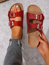 Sparkle in Style: Glitter Double Buckle Footbed Sandals for Women