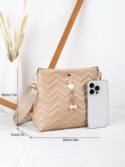 Chic Faux Pearl Crossbody Bag with Adjustable Strap & Stylish Car Stitching