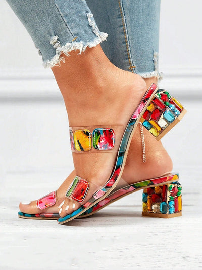 Sparkling Style: Women's Rhinestone Chunky Heel Sandals