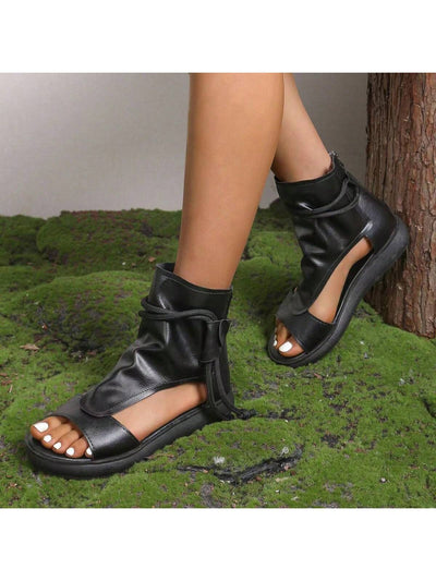 Chic Roman Style Waterproof Platform Black Sandals for Women - Elevate Your Summer Style