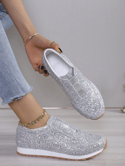 Sparkle and Shine: Women's Plus Size Glitter Slip-On Athletic Sneakers