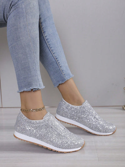 Sparkle and Shine: Women's Plus Size Glitter Slip-On Athletic Sneakers