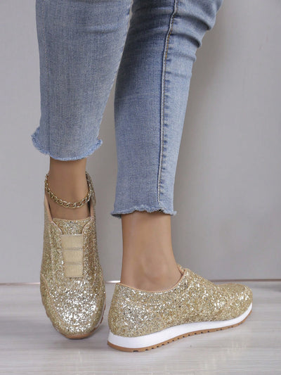 Sparkle and Shine: Women's Plus Size Glitter Slip-On Athletic Sneakers