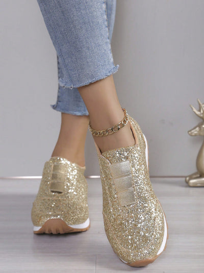 Expertly designed for the active, fashion-forward woman, our Sparkle and Shine Glitter Slip-On Athletic <a href="https://canaryhouze.com/collections/women-canvas-shoes?sort_by=created-descending" target="_blank" rel="noopener">Sneakers</a> provide both style and comfort. With a plus size fit and shimmering glitter exterior, you'll stand out while staying supported and cushioned by our high-quality athletic construction.