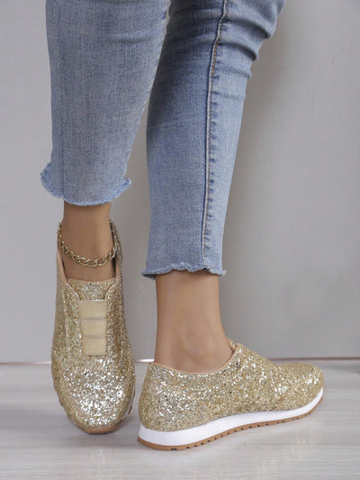 Sparkle and Shine: Women's Plus Size Glitter Slip-On Athletic Sneakers