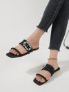 Chic Denim Flat Sandals: Rhinestone-Adorned Footwear for Stylish Outdoor Adventures