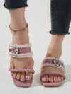 Chic Denim Flat Sandals: Rhinestone-Adorned Footwear for Stylish Outdoor Adventures