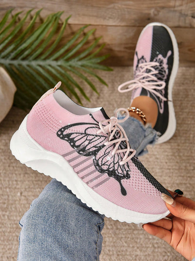 Fluttering Butterflies: Women's Knitted Tie-Up Running Shoes with Minimalist Style