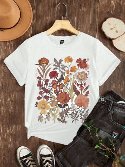 Floral Essence: Casual and Simple Women's T-Shirt for Summer