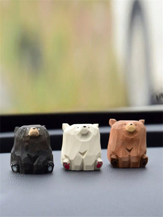 Adorable Hand-Carved Wooden Bear Tabletop Decoration Gift Set: Perfect for Home Decor