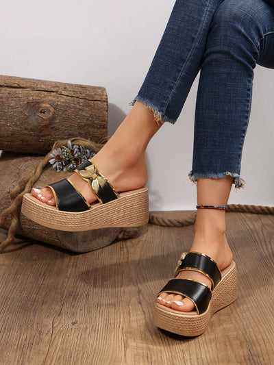 Chic and Trendy: Women's Printed Rivet Butterfly Color Block Wedge Sandals