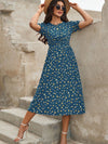 Random Flowers Print Round Neck Short Sleeve Dress - Fun and Flirty Style for Women