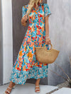 Lovely in Lune: Floral Print Ruffle Hem V-Neck Dress