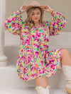 Embrace Your Curves in Style with Plus Size Geometric Printed Lantern Sleeve Dress