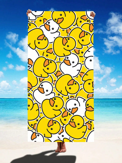 Quack-tastic Superfine Fiber Quick-Drying Beach Towel and Yoga Mat with Yellow Duck Print