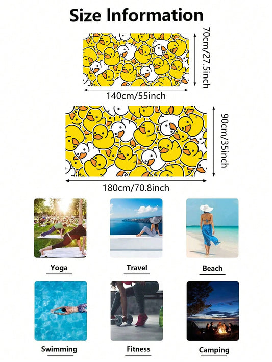 Quack-tastic Superfine Fiber Quick-Drying Beach Towel and Yoga Mat with Yellow Duck Print