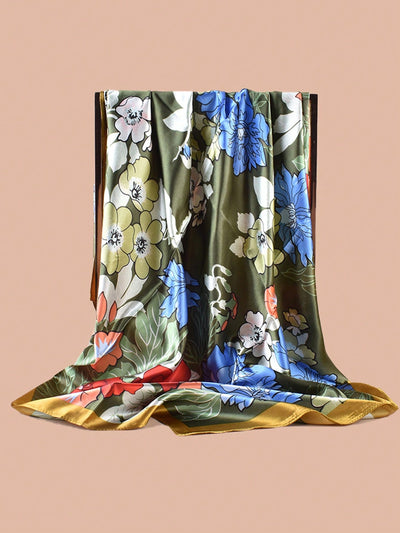 Sweet Floral Print and Luxurious Silk Square Headscarf