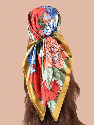 Sweet Floral Print and Luxurious Silk Square Headscarf