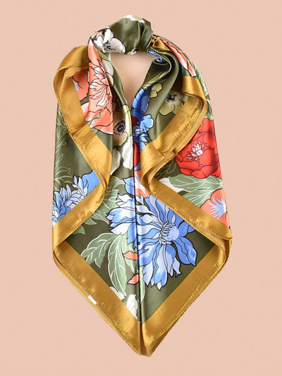 Sweet Floral Print and Luxurious Silk Square Headscarf