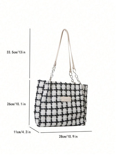 Chic Plaid Color Block Shoulder Bag - Stylish & Spacious for Everyday Use