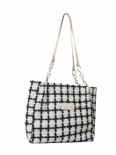 Chic Plaid Color Block Shoulder Bag - Stylish & Spacious for Everyday Use