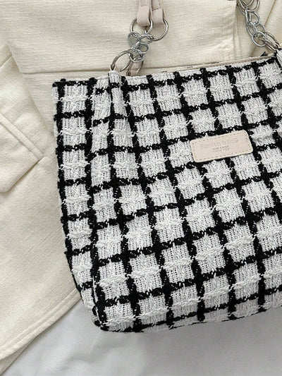 Chic Plaid Color Block Shoulder Bag - Stylish & Spacious for Everyday Use