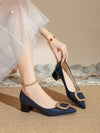 Stone Pattern Light Blue Autumn Shallow Mouth Pumps with Chunky Heel - Women's Fashion